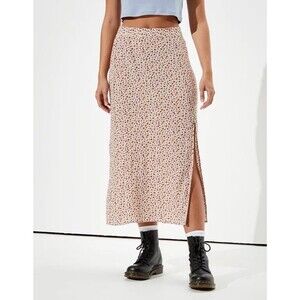 American Eagle Floral High Waisted Slit Midi Skirt Women Size S